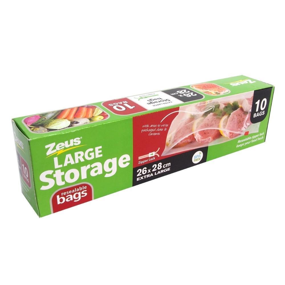 Zeus Large Resealable Food Storage Bags | 26 cm x 28 cm | Pack of 10 - Choice Stores