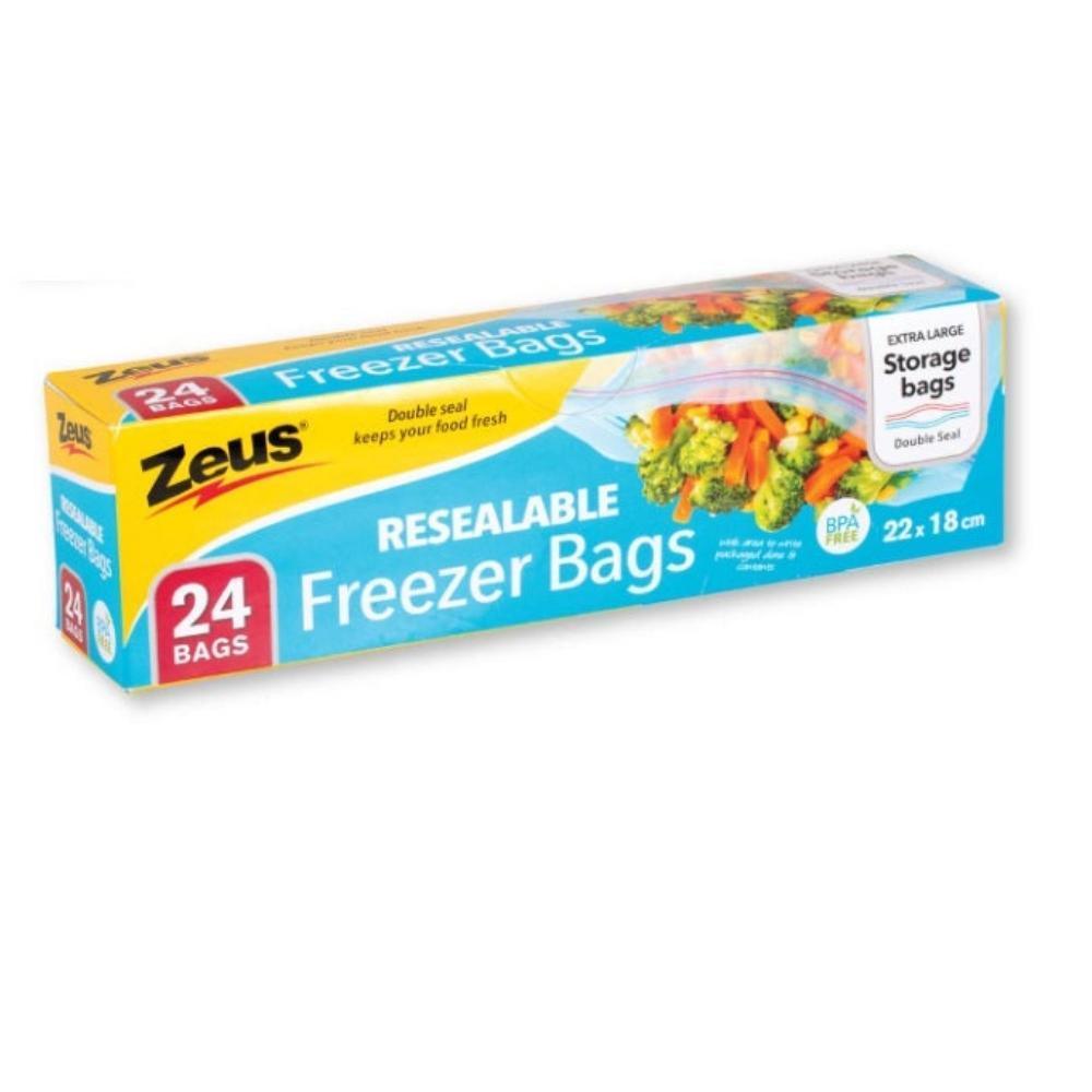 Zeus Resealable Food Storage Freezer Bags, Pack of 24