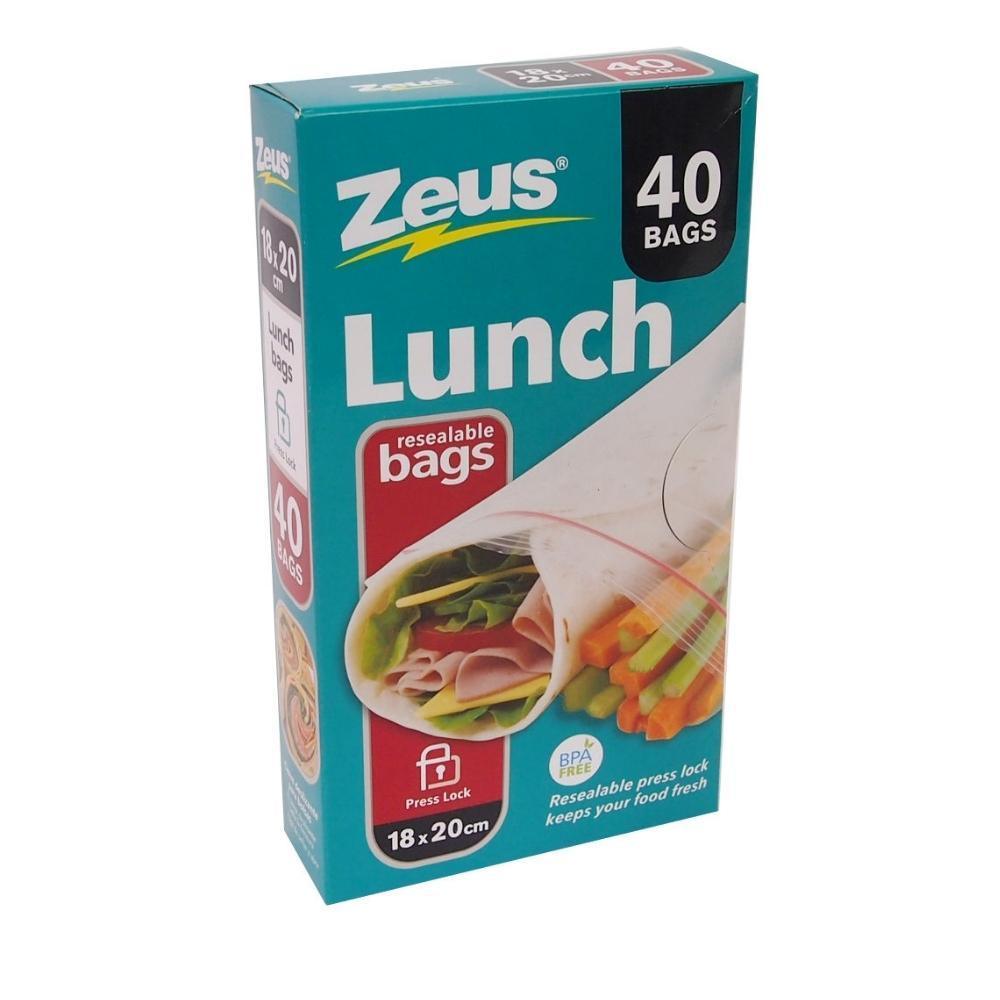 Zeus Resealable Lunch Bags | Pack of 40 | 18cm x 20cm - Choice Stores
