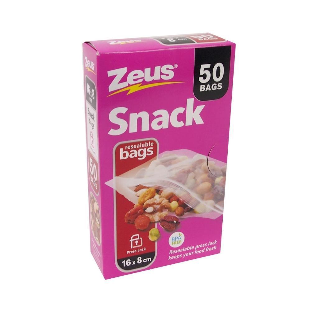 Zeus Resealable Snack Bags | Pack of 50 | 16cm x 8cm | BPA Free - Choice Stores