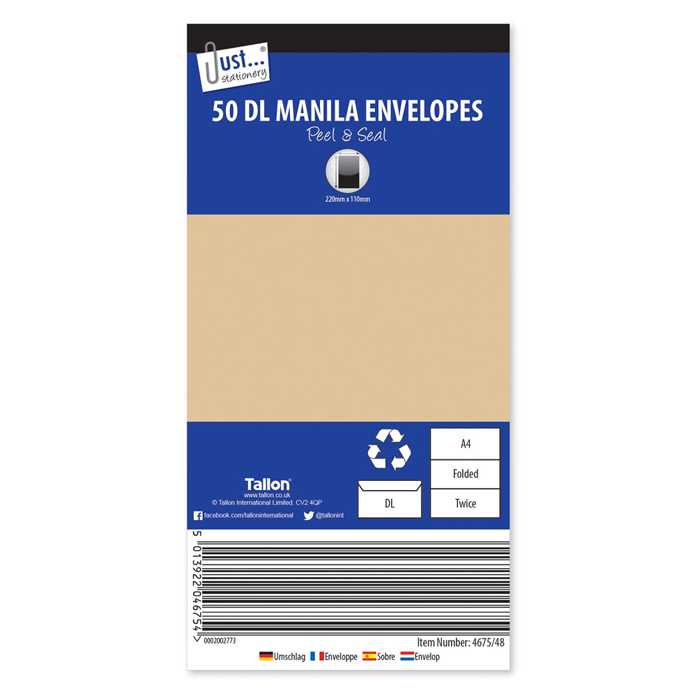 DL Manilla Envelopes Peel and Seal | Pack of 50