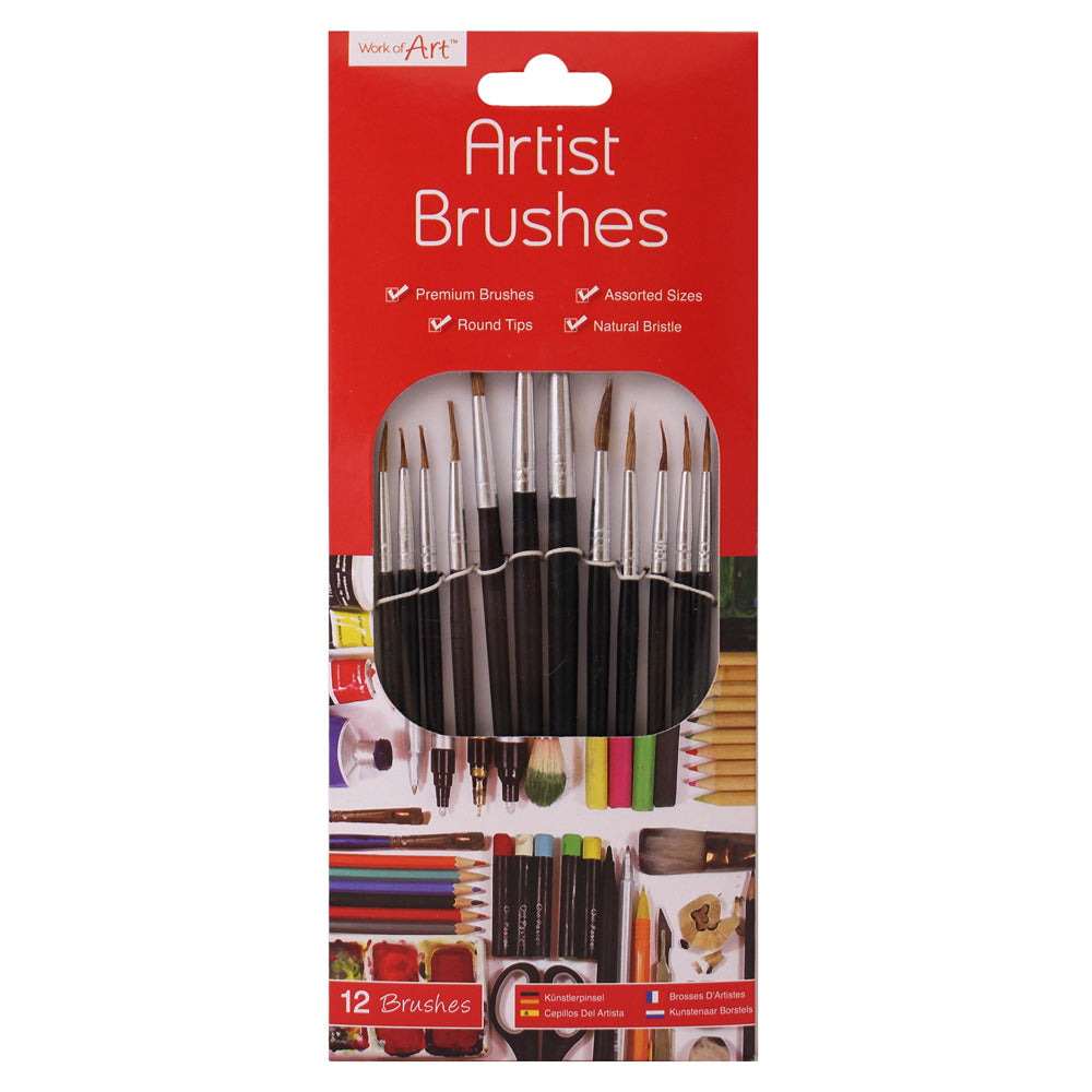 Just Stationery Natural Bristle Artist Brushes | Pack of 12