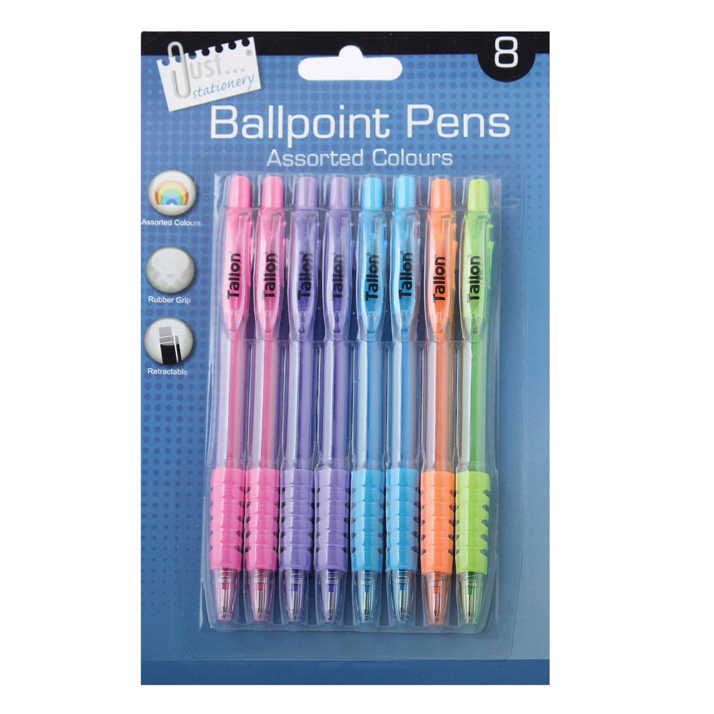 Just Stationery Ballpoint Assorted Coloured Pens | Pack of 8