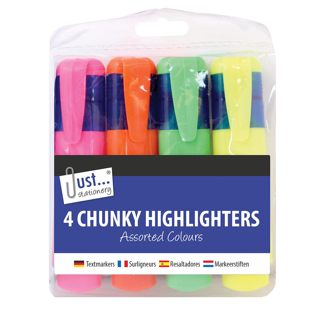 Just Stationery Chunky Highlighters Assorted Colours | Pack of 4