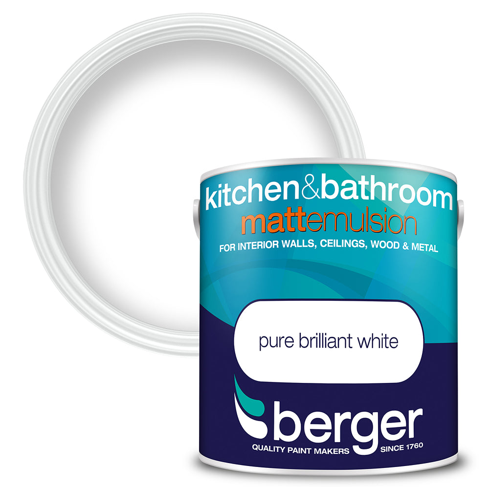 berger kitchen and bathroom matt emulsion paint  pure brilliant white