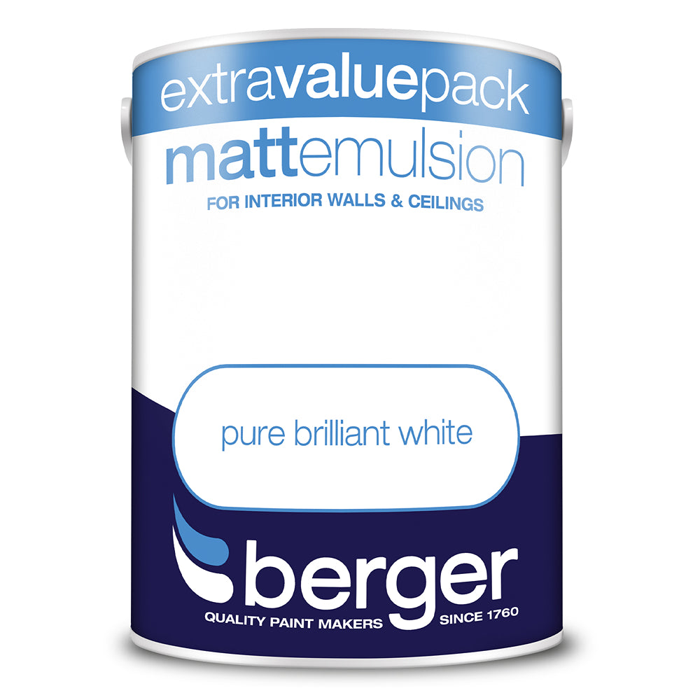 berger walls and ceilings matt emulsion paint  pure  brilliant white