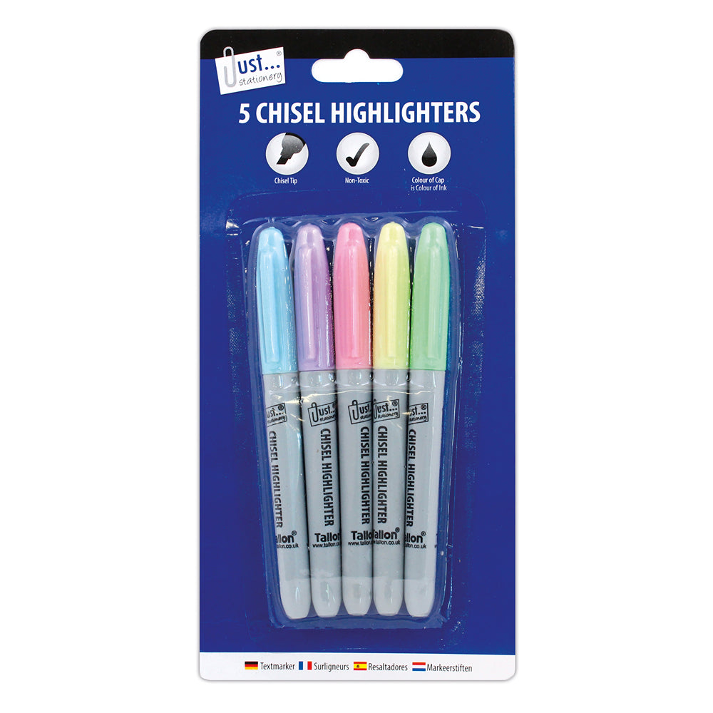 Just Stationery Pastel Chisel Tip Highlighters | Pack of 5