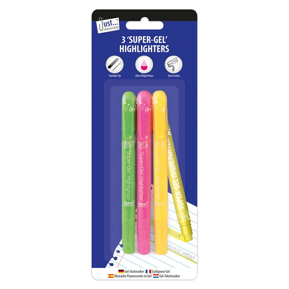 Just Stationery Assorted Super Gel Highlighters | Pack of 3