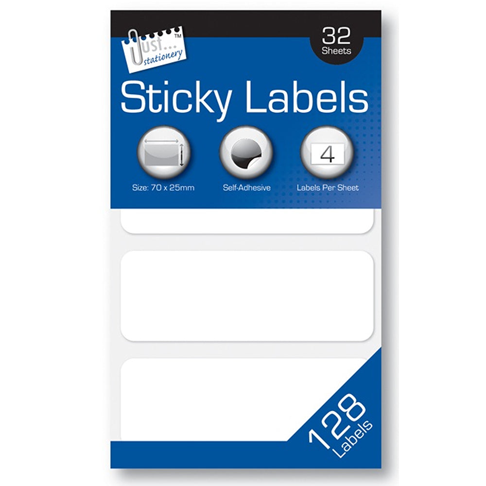 Just Stationery 128 White Sticky Labels | 70 x 25mm