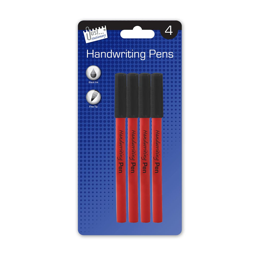 Just Stationery Fine Tip Black Handwriting Pens | Pack of 4