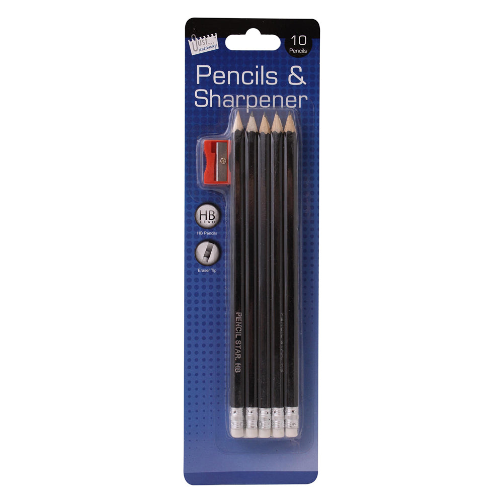 Just Stationery HB Pencils With Sharpener | Pack of 10