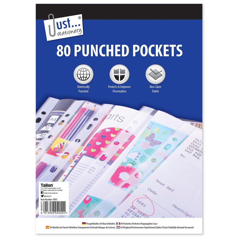 Just Stationery Punched Document Pockets | Pack of 80