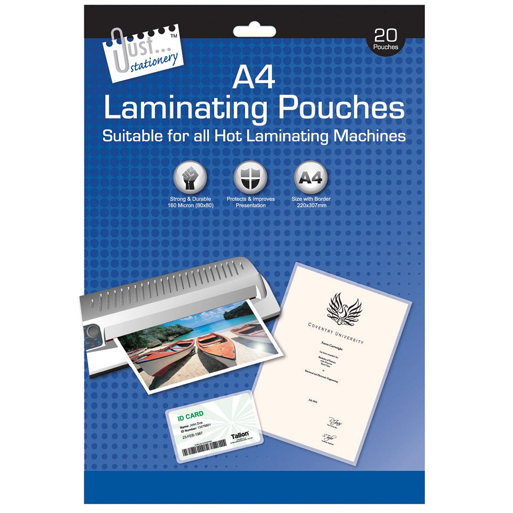 Just Stationery A4 Laminating Pouches | Pack of 20
