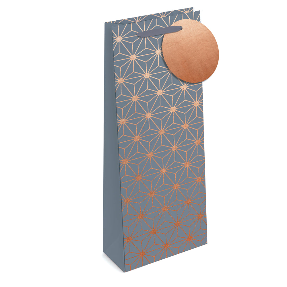 Tallon Bottle Gift Bag Grey Foil Geometric Design | 2 Assorted