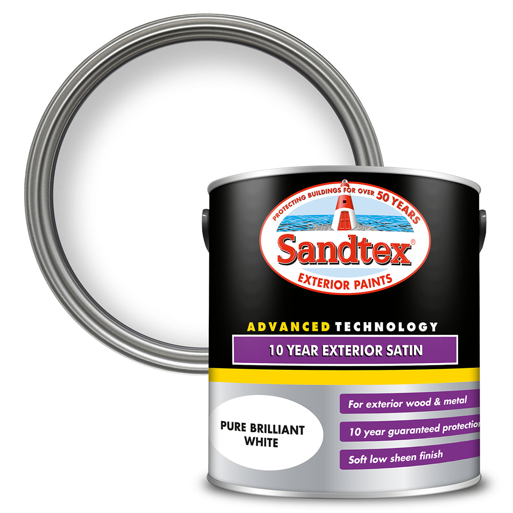 sandtex 10 year exterior satin metal and wood paint pure brilliant white