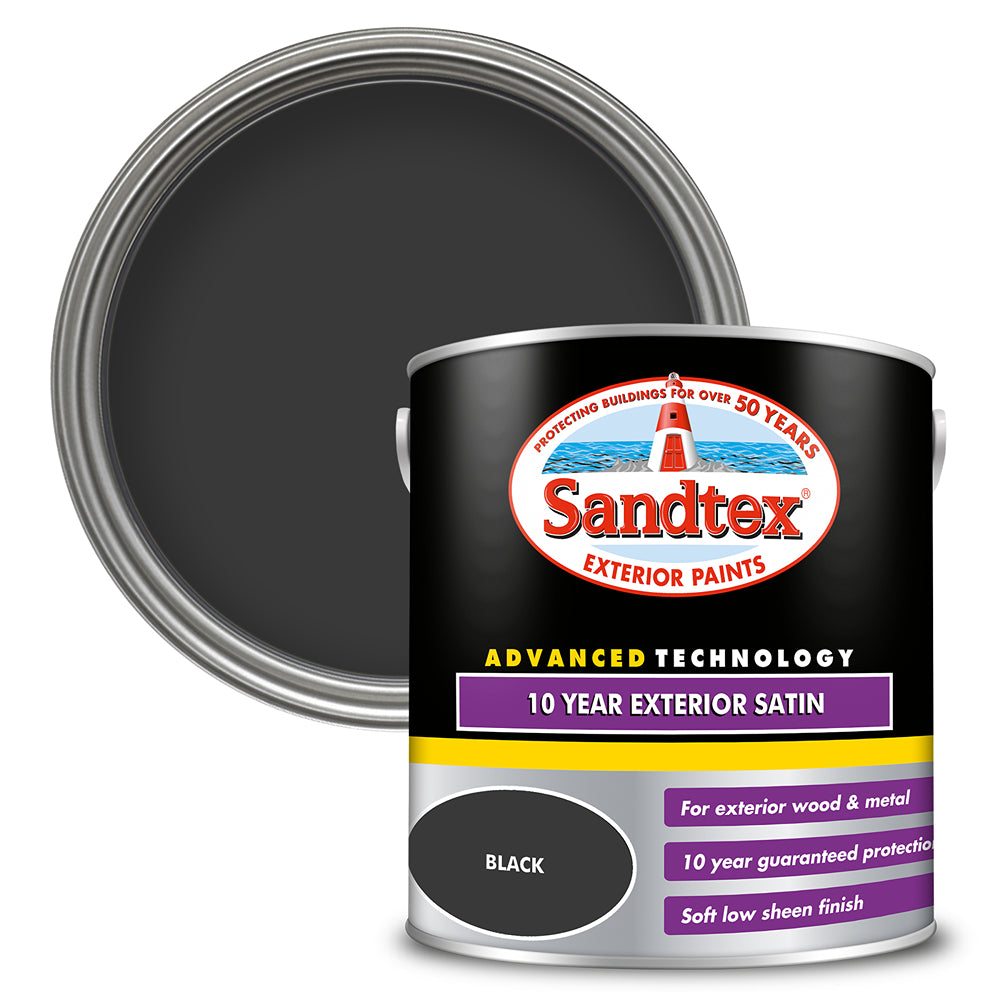 sandtex 10 year exterior satin metal and wood paint black