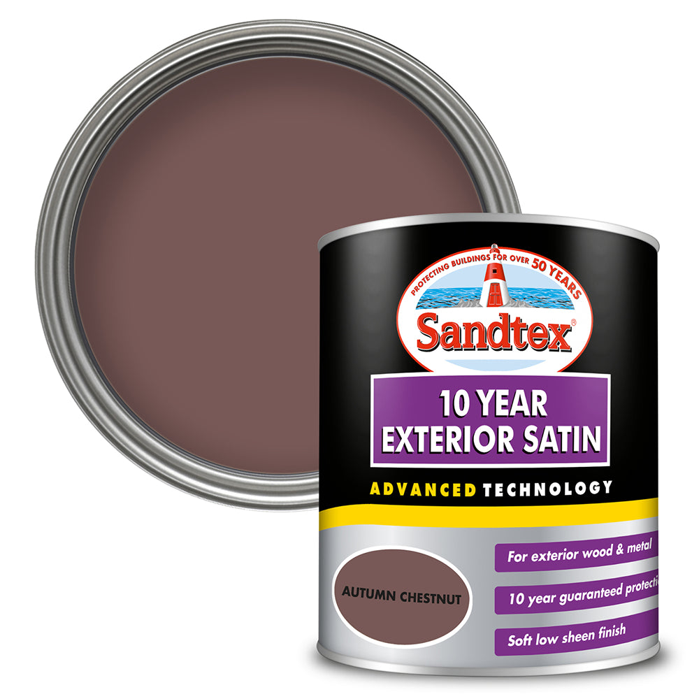 sandtex 10 year exterior satin metal and wood paint autumn chestnut