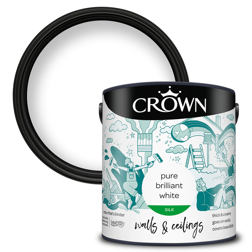 crown walls and ceilings silk emulsion paint  pure brilliant white