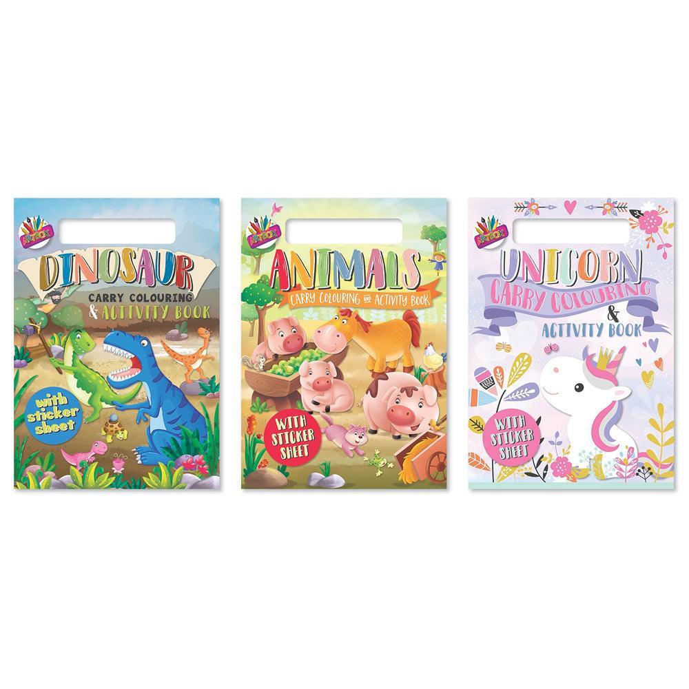 Artbox Childrens A4 Carry Colouring & Activity Book | 3 Assorted - Choice Stores