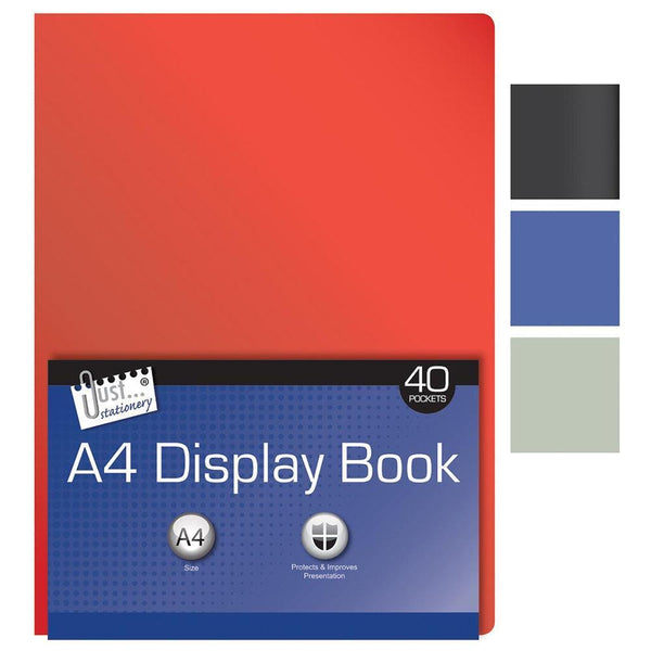 Just Stationery A4 Pocket Display Book Assorted Colours | 40 Pockets - Choice Stores
